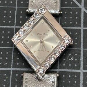 Pierre Nicol Womens Diamond Shape Rhinestone Silver Quartz Watch Leather‎ Strap